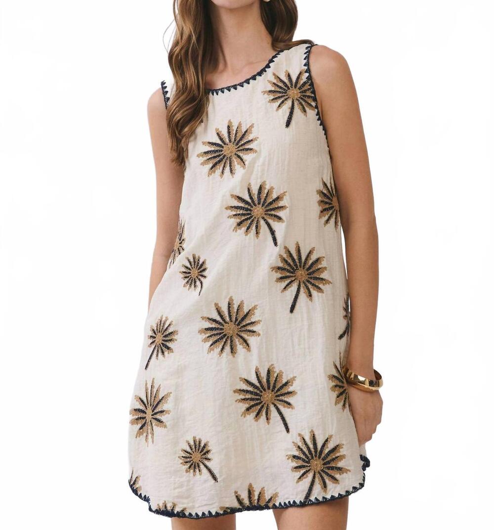 NEW TCEC sleeveless mini dress in palm embroidered